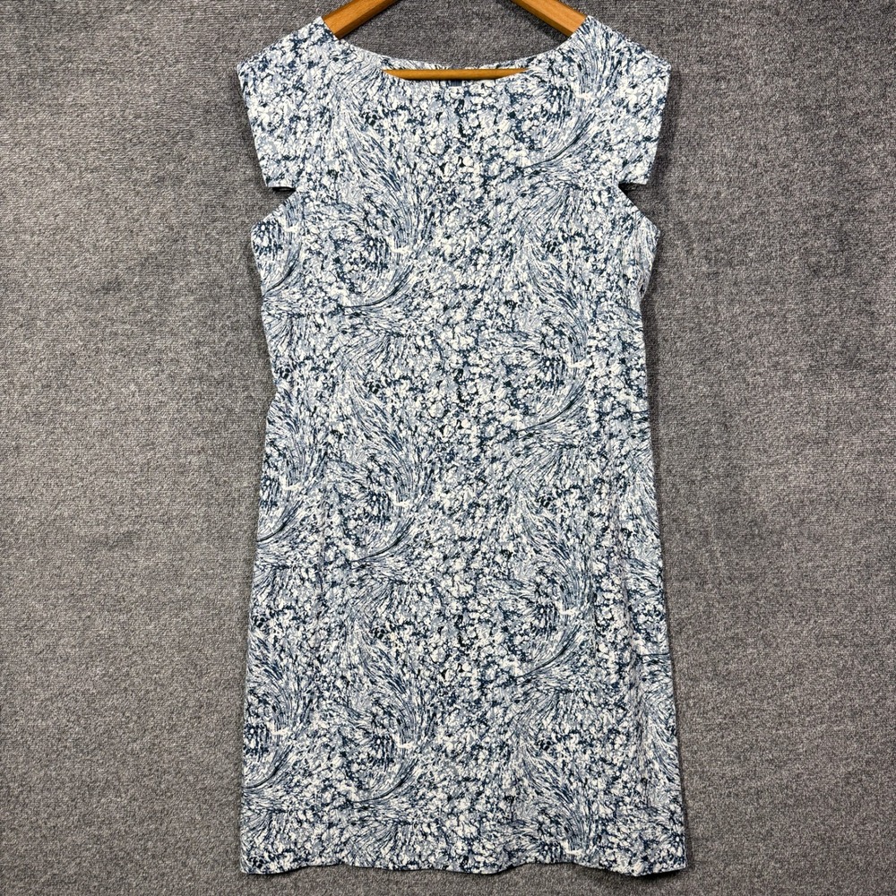 MM.LaFleur Etsuko Dress Size 12 Blue White‎ Marble Print Sheath Cap Sleeve